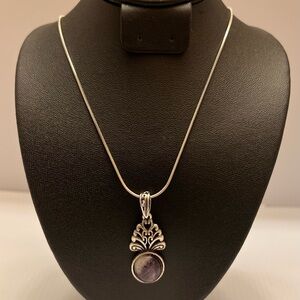 Elegant Sterling Silver Plated Amethyst Pendant Necklace